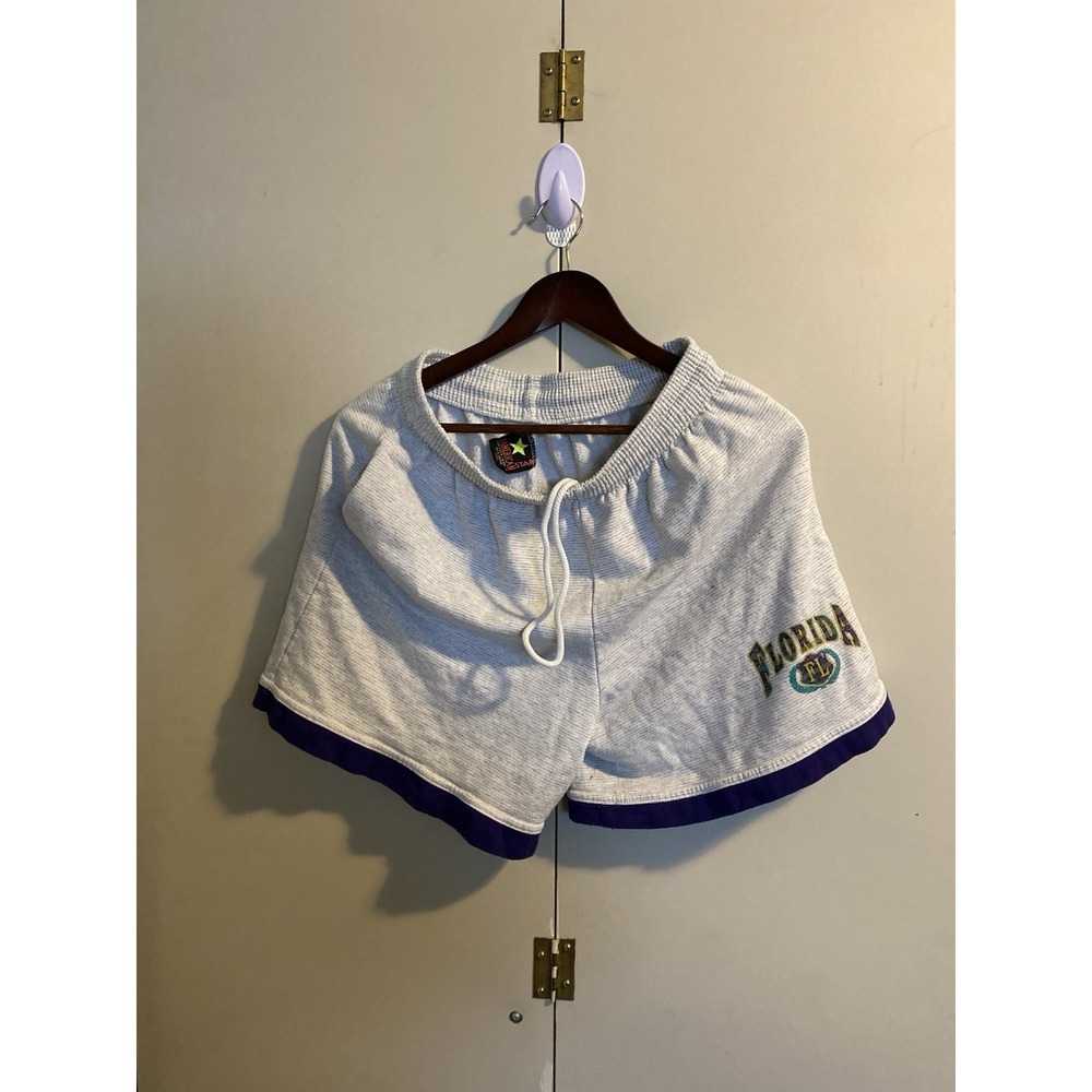 Vtg 90s All American Star Florida Shorts Gray Purple Trim Sweat Track Mens L USA